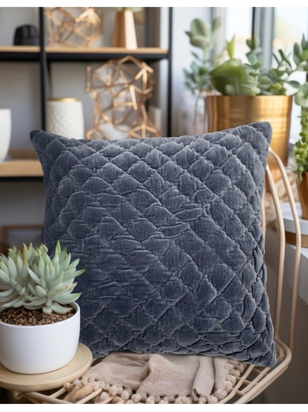 Creative Co-Op Blue Velvet Quilted Accent Pillow Cover